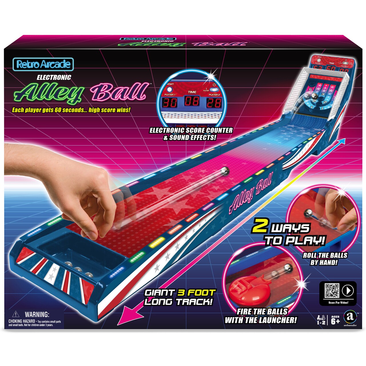 Retro Arcade Electronic: Alley-Ball - Tabletop Game, 3' Track, Scoreboard & Sound Effects, 1-2 Players, Ages 6+